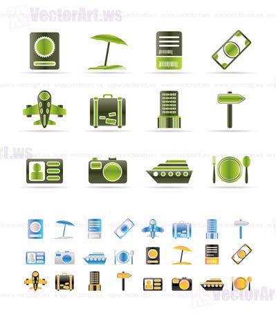travel, trip and holiday icons - vector icon set  - 3 colors included