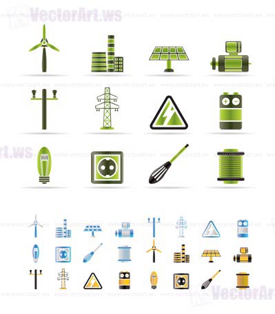 Electricity and power icons - vector icon set   - 3 colors included
