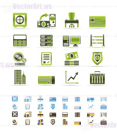 bank, business, finance and office icons - vector icon set