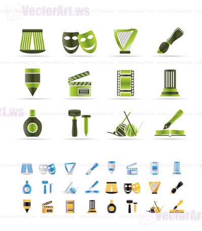 Different kind of art icons - vector icon set  - 3 colors included