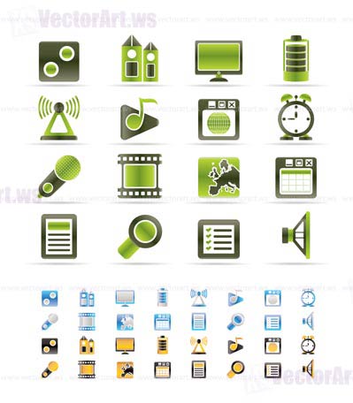 Mobile phone  performance, internet and office icons - vector icon set  - 3 colors included