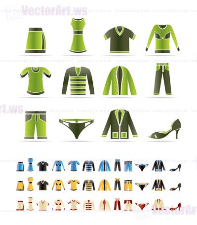 Clothing Icons - Vector Icon Set  - 3 colors included