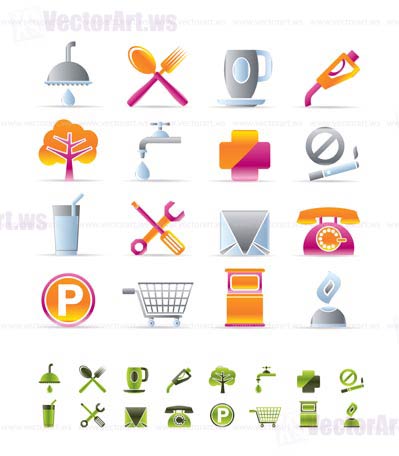 Realistic Petrol Station and Travel icons - Vector Icon Set