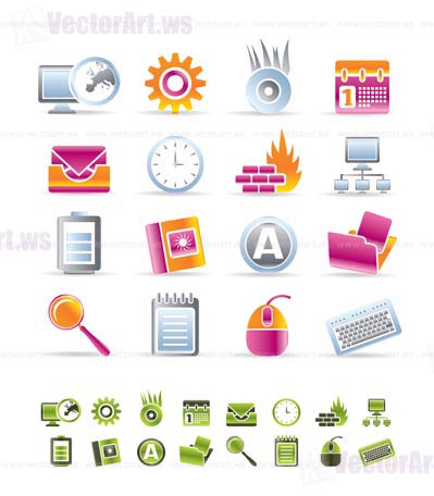 Computer, mobile phone and Internet icons -  Vector Icon Set