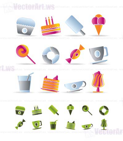 Sweet food and confectionery icons - vector icon set