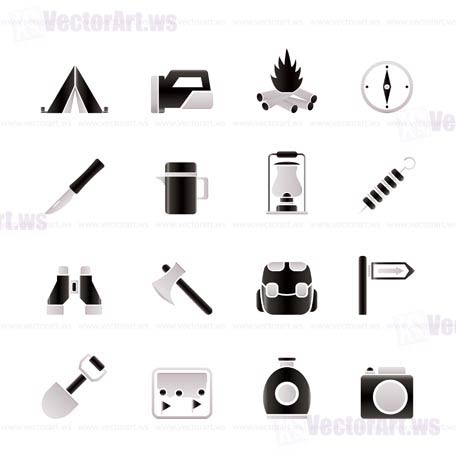 tourism and hiking icons - vector icon set