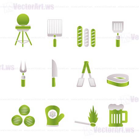 picnic, barbecue and grill icons - vector icon set