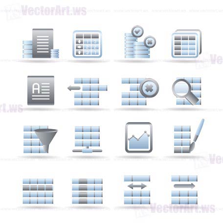 Database and Table Formatting Icons - Vector Icon Set