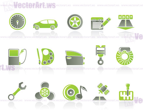 car parts, services and characteristics icons - vector icon set