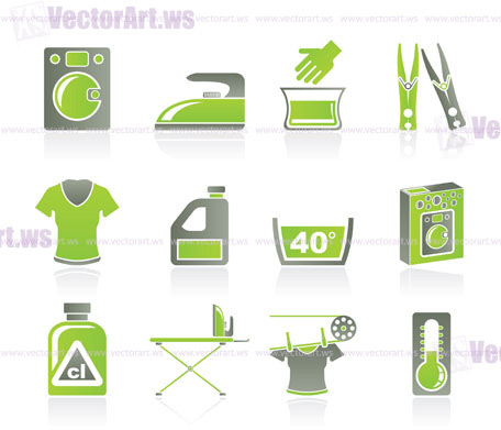 Washing machine and laundry icons - vector icon set