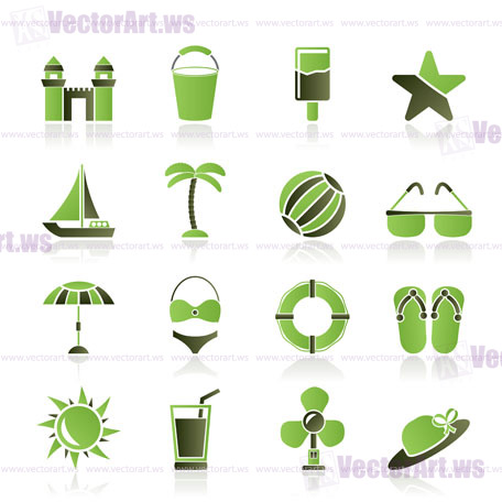 Beach, sea and holiday icons - vector icon set