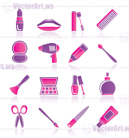 cosmetic, make up and hairdressing icons - vector icon set