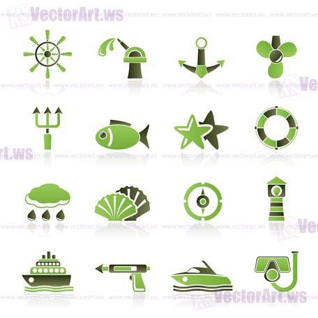 Marine and sea icons - vector icon set