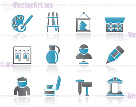 Fine art objects icons - vector icon set