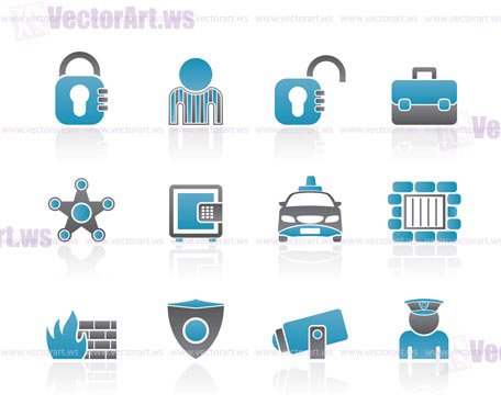 social security and police icons - vector icon set