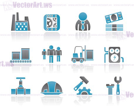 Business, factory and mill icons - vector icon set