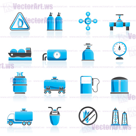 Natural gas objects and icons - vector icon set