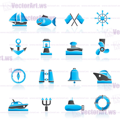 Marine, sea and nautical icons - vector icon set