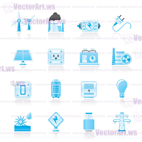 electricity, power and energy icons - vector icon set