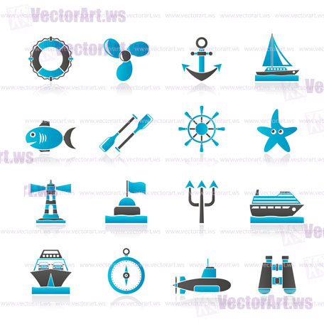 Marine and sea icons - vector icon set