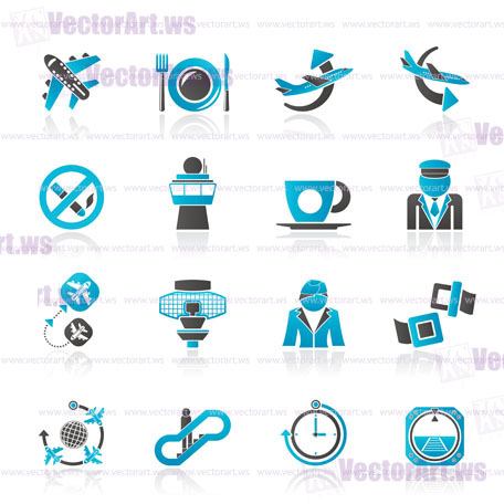 Aircraft,  airport and Plane Icons - vector icon set