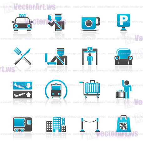 Airport, travel and transportation icons -  vector icon set 1