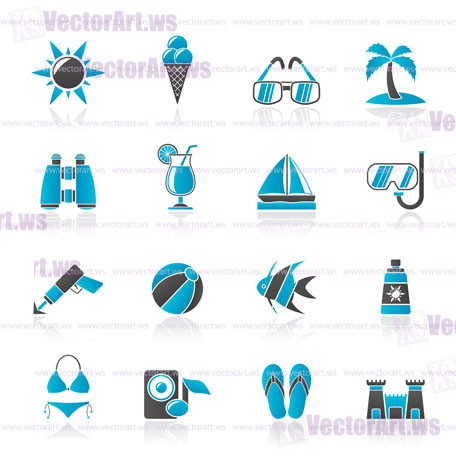 Tropic, Beaches and summer icons - vector icon set