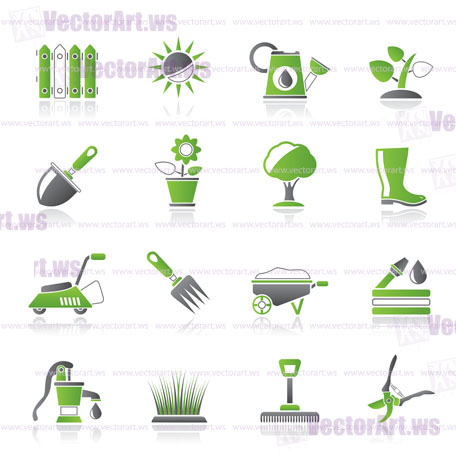 Gardening tools and objects icons - vector icon set