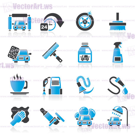 car wash objects and icons - vector icon set