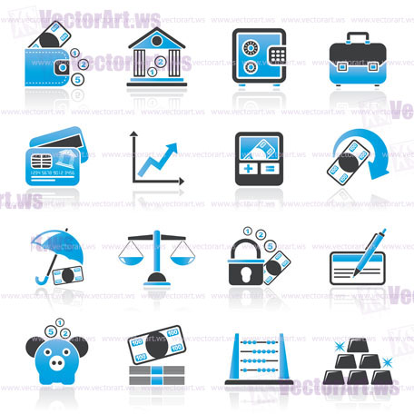 Business, finance and bank icons - vector icon set