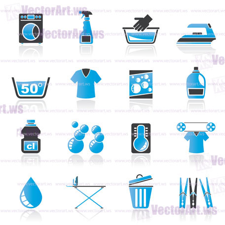 Washing machine and laundry icons - vector icon set