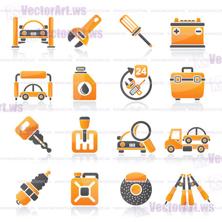 Car parts and services icons - vector icon set 1