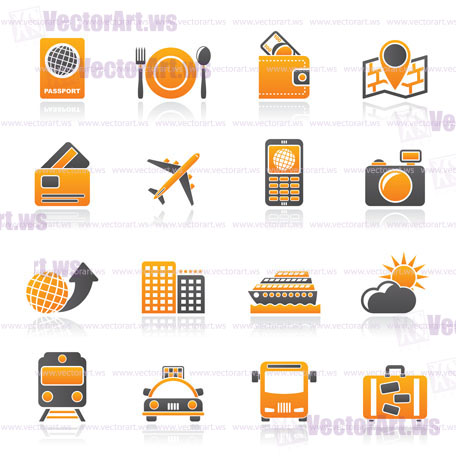 travel, transportation and vacation icons - vector icon set