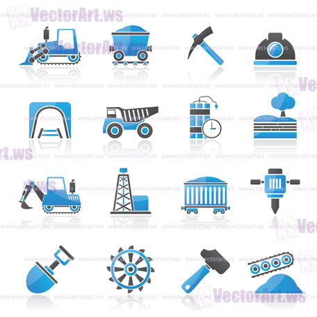 Mining and quarrying industry icons - vector icon set