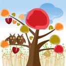 valentine tree with owls - vector illustration