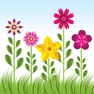 abstract flower background with grass -vector illustration