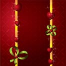 red hearts Valentines Day Background with stars and green bow - vector illustration