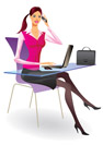 Business woman with laptop and smartphone in a office - vector illustration