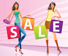 Shopping girls with "sale" campaign bags - vector illustration