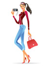 Fashion model presenting a new digital camera - vector illustration