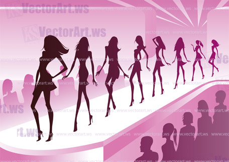 Fashion models show new clothes at a review - vector illustration