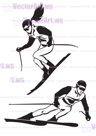 Two skiers on track - vector illustation