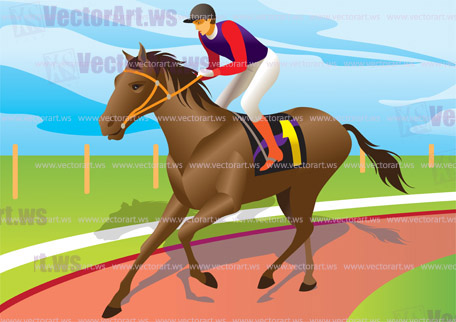 Jockey ride a brown horse - vector illustration