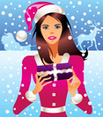 Christmas girl with a gift - vector illustration