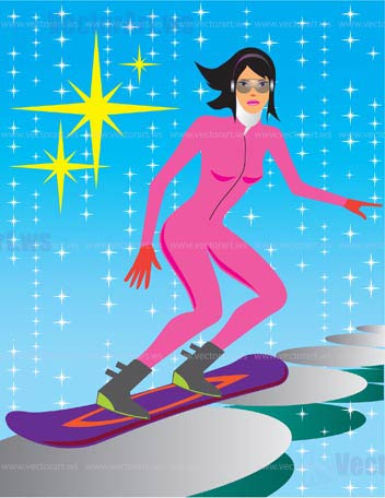 ski and snowboard background with woman -vector illustratiom