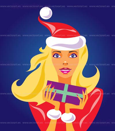 christmas girl with gift - vector illustration