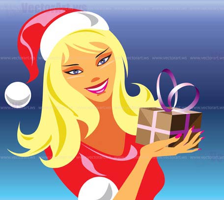 christmas girl with gift 3 - vector illustration