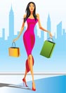 fashion shopping girls with shopping bag in New York - vector illustration