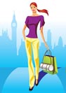 fashion shopping girls with shopping bag in London - vector illustration