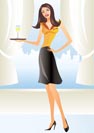 beautiful waitress in apron holding coctail in new york - vector illustration